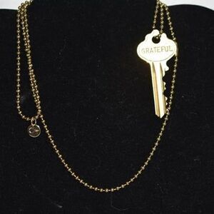 The Giving Key Grateful Ball Chain Brass Tone Unisex Gently Worn Necklace